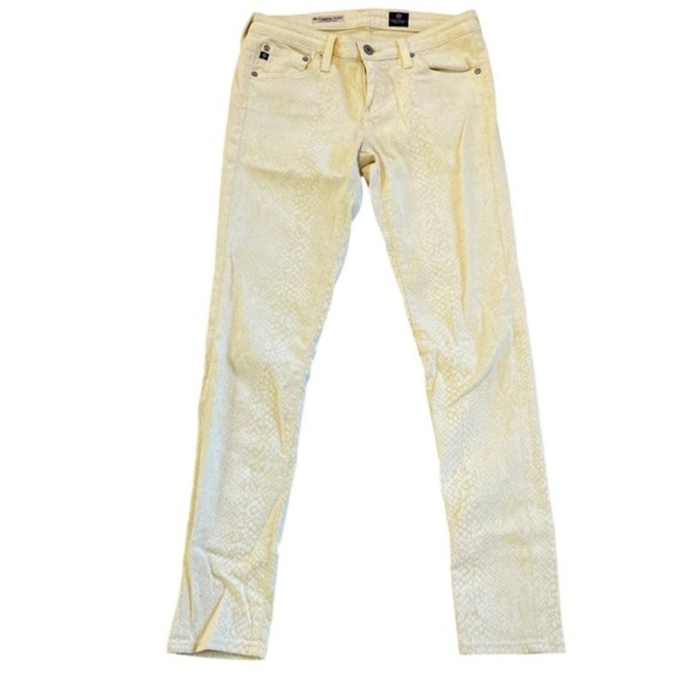 AG Adriano Goldschmied Yellow Snakeskin Print Super Skinny Ankle Jeans